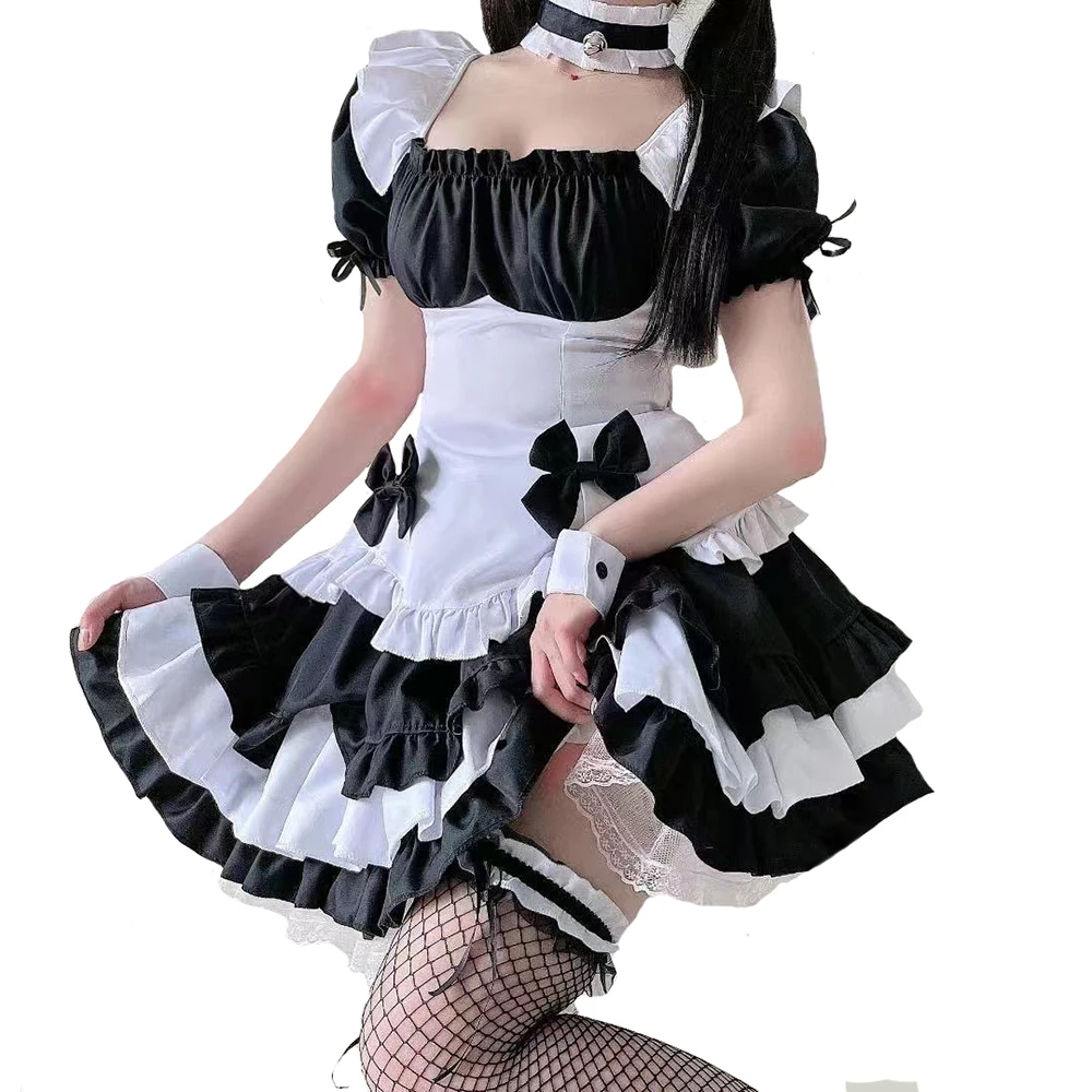 Delantal de sirvienta francesa clásica Lolita, vestido elegante, disfraz de Anime japonés, traje de sirvienta de Halloween, conjunto de lencería para mujer, XXL