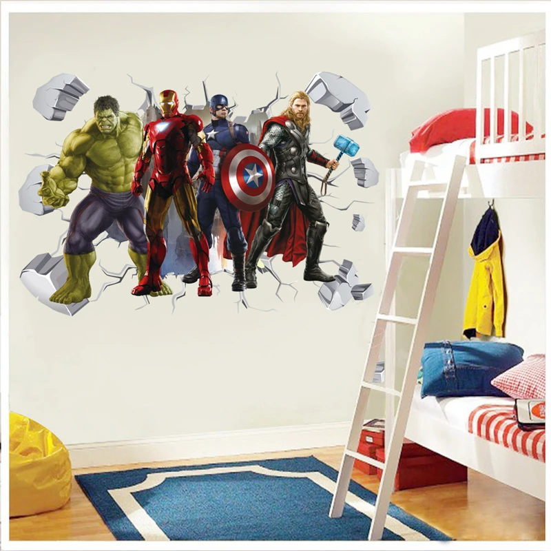 Autocollants Muraux 3D Marvel Avengers, Décoration Murale pour Chambres d\'Enfants, Salon, Chambre à Coucher, Super pour Garçon, Affiche de Film