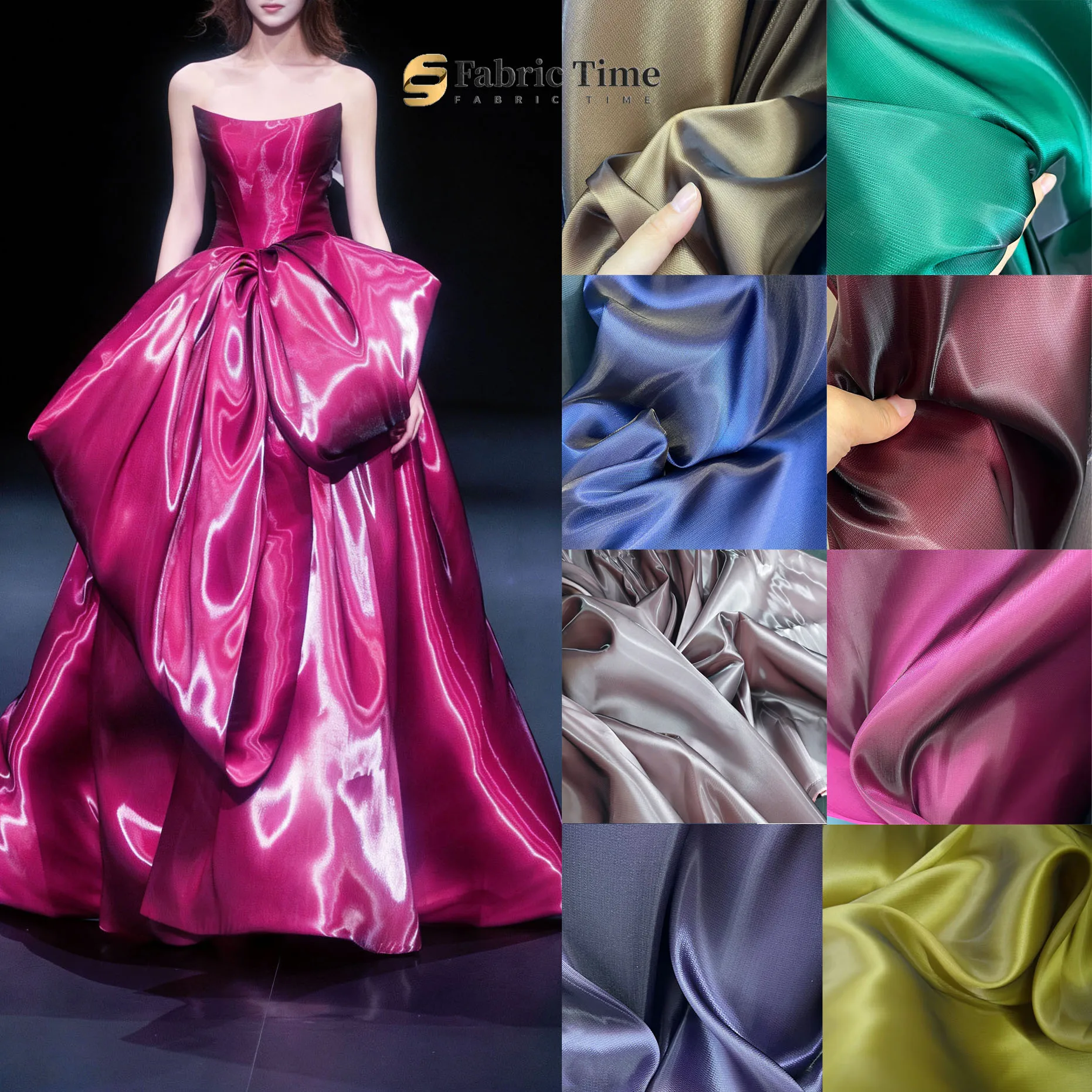 red Ivory green pink Thin mirror-like Mikado satin Wedding dress Evening dress Party dress Performance costume fabric