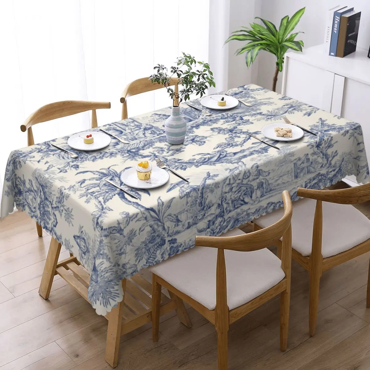 Toile De Jouy Patterns Tablecloth Rectangular Waterproof French Motif Table Cloth Cover for Banquet