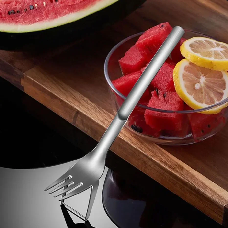 2-in-1 Watermelon Cutter Stainless Steel Fruit Slicer Knife Watermeton Corer Tong Watermenlon Cut Tool with Fork