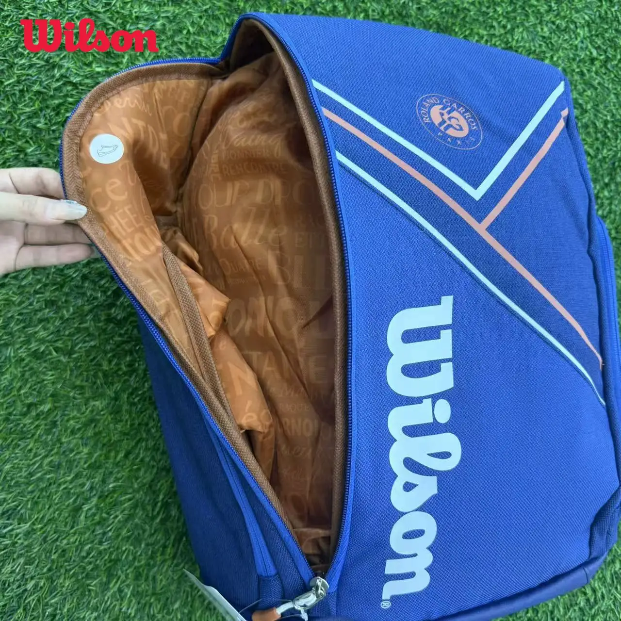 Wilson Super Tour Tennis Backpack RG France Open Sport Tennis Bag Hold 2 Racquet with Thermoguard Pocket Navy Blue WR8018301001