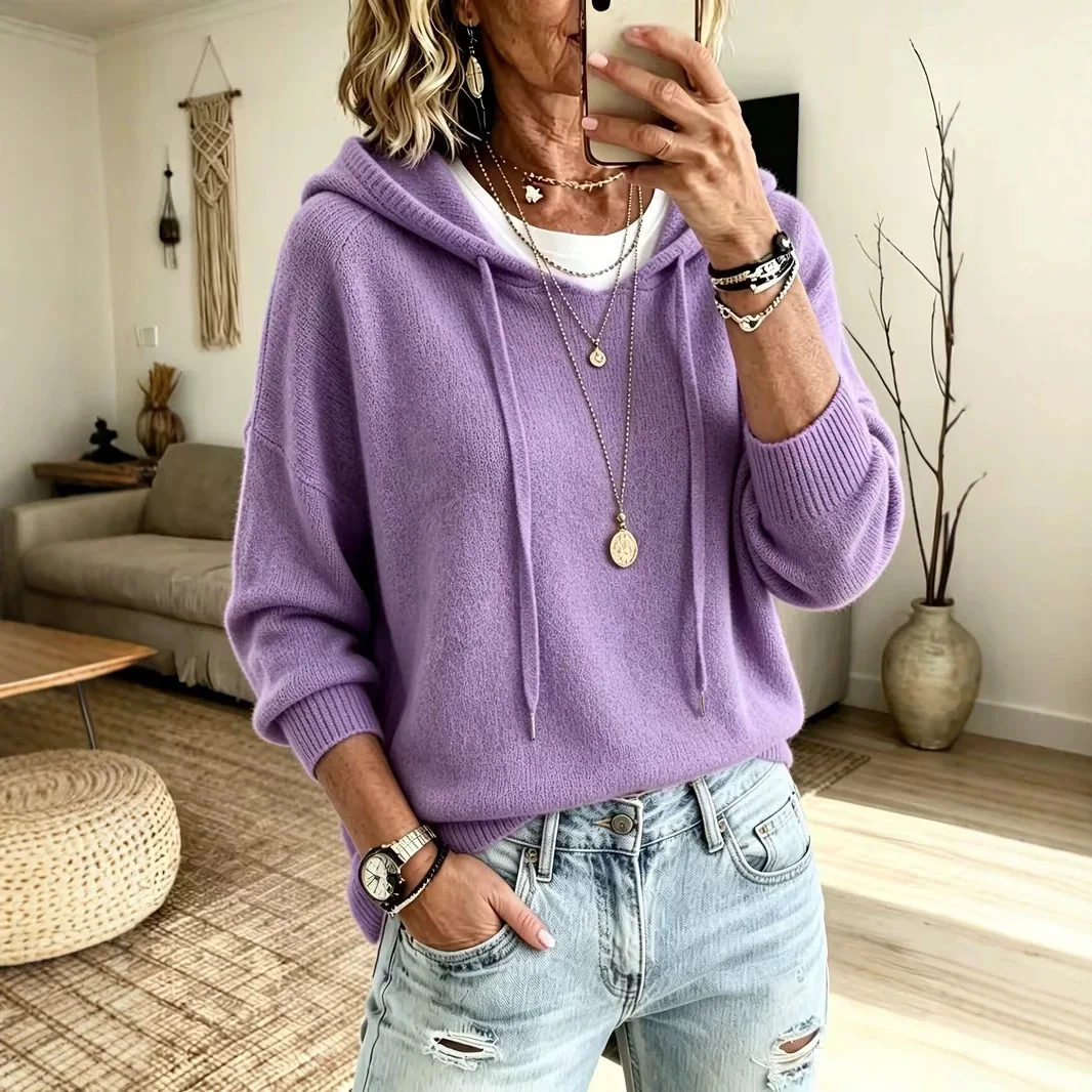 Women Autumn Solid Waffle Knit Hoodie, Loose Raglan Long Sleeve Drawstring Casual Pullover Top