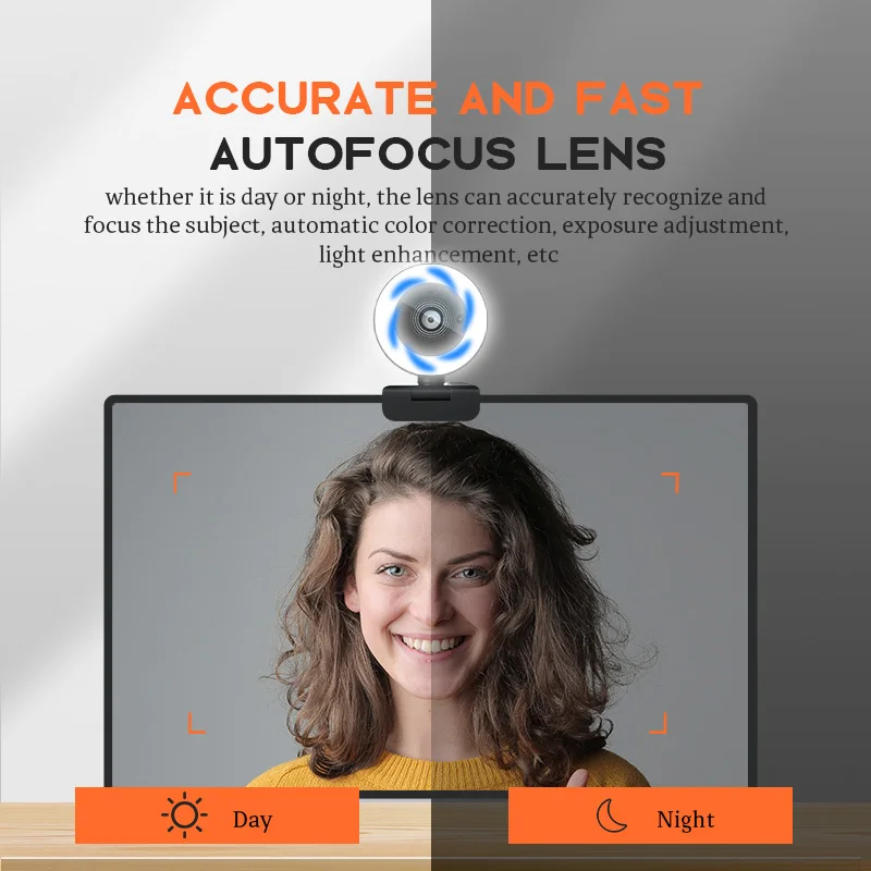 2K Webcam Auto Focus 89° Wide Angle RGB Fill Light Plug Play Dual Mics Lightweight 283g for Remote Work Live Broadcast PC