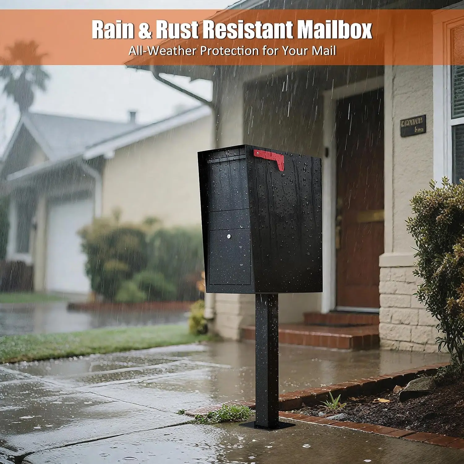 Package Mailbox with Lock, Large Post-Mount Locking Mailboxes for Outdoor Use, Heavy-Duty Steel Curbside Security Mailbox with P