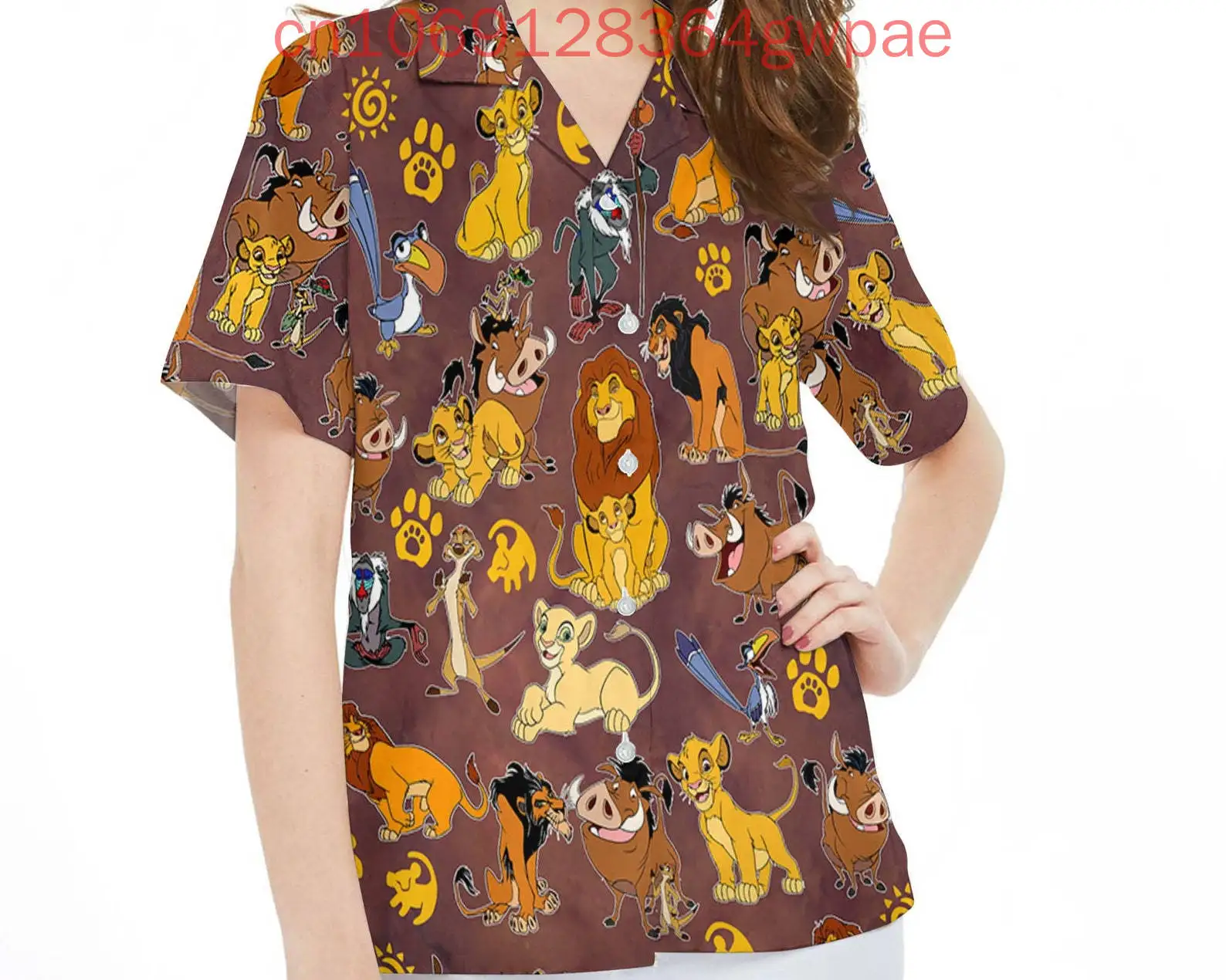 Disney Simba Dames Hawaii Shirt Mode Hawaiiaans Shirt The Lion King Zomer Casual Vakantie Dames Strandshirts met korte mouwen