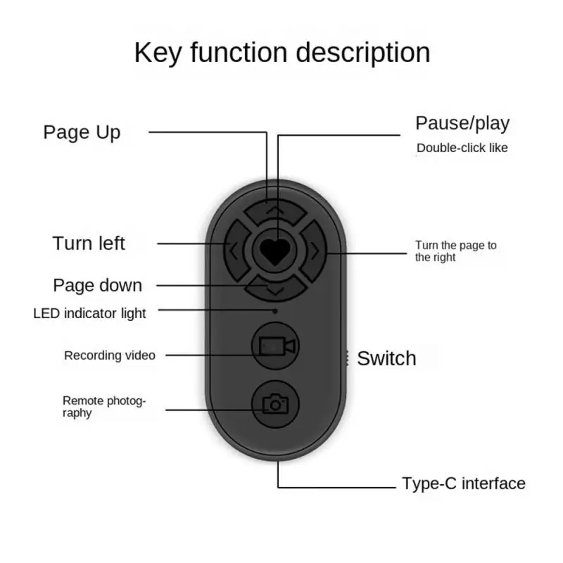 Wireless bluetooth-compatible Remote Control Type-C Rechargeable Selfie Shutter for Mobile Phone eBook Catch-up Drama
