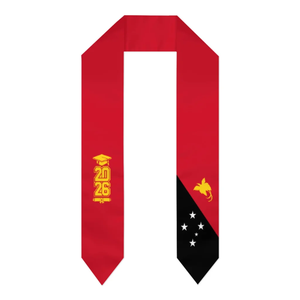 

Class of 2026 Papua New Guinea Flag Scarf Graduation Sash Stole International Study Abroad Adult Unisex Party Accessory Print