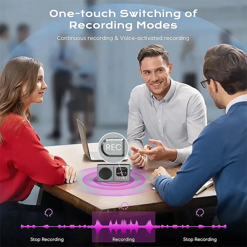 مشغل فيديو متعدد الوظائف، بطاقة محمولة صغيرة، راديو FM، مكبر صوت BT لاسلكي مع شاشة LCD، ساعة منبه، تسجيل عرض كلمات