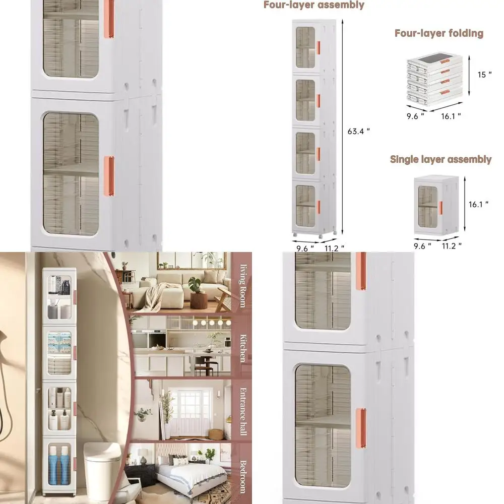 خزانة تخزين الحمام الطويلة Slimline مع أرفف قابلة للتعديل، حامل ورق الباب والمرحاض (أبيض) #1