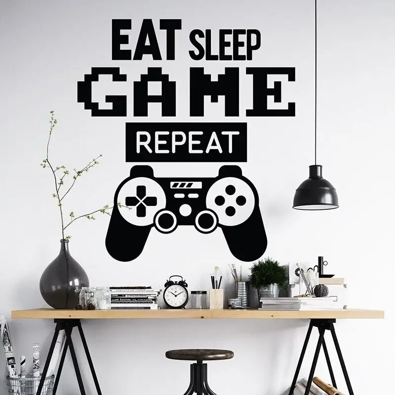 Gaming Zone Game Wall Sticker Playroom Bedroom Eat Sleep Game Repeat Xbox Ps4 Quote Wall Decal Kids Room Vinyl Decor M366