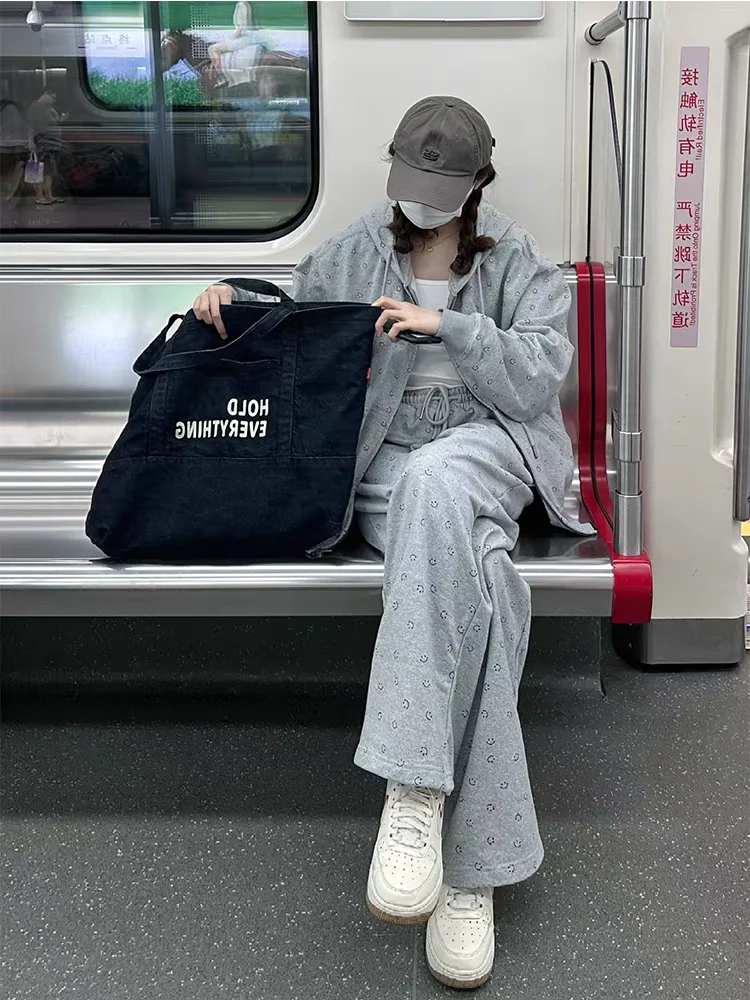 高品質プリントカーディガン スウェット スポーツスーツ 学生向け 快適 春秋 ラフスタイル ツーピースセット