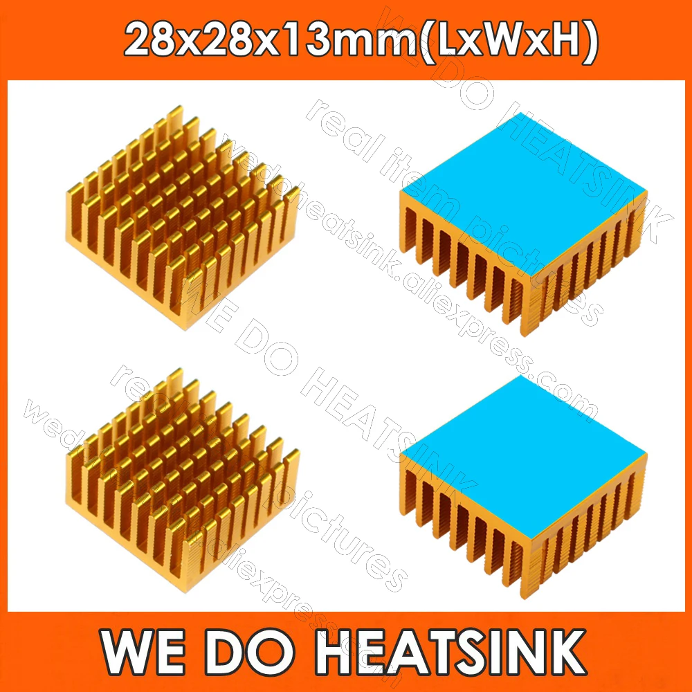 

Wholesale 28x28x13mm Gold Slotted Anodized Aluminum Heatsink Cooler With Thermal Conductive Adhesive Pad Applied