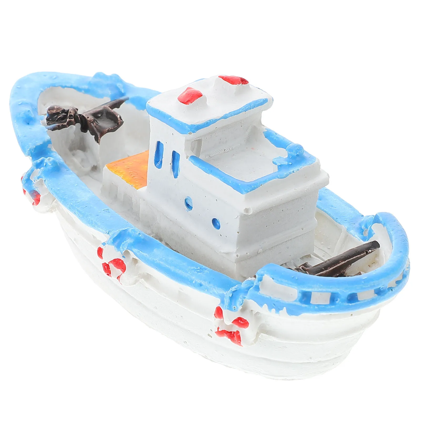 

Mini Blue Fishing Boat Decorations Resin Models Nautical Theme Home Office Decor Photography Props Collectibles