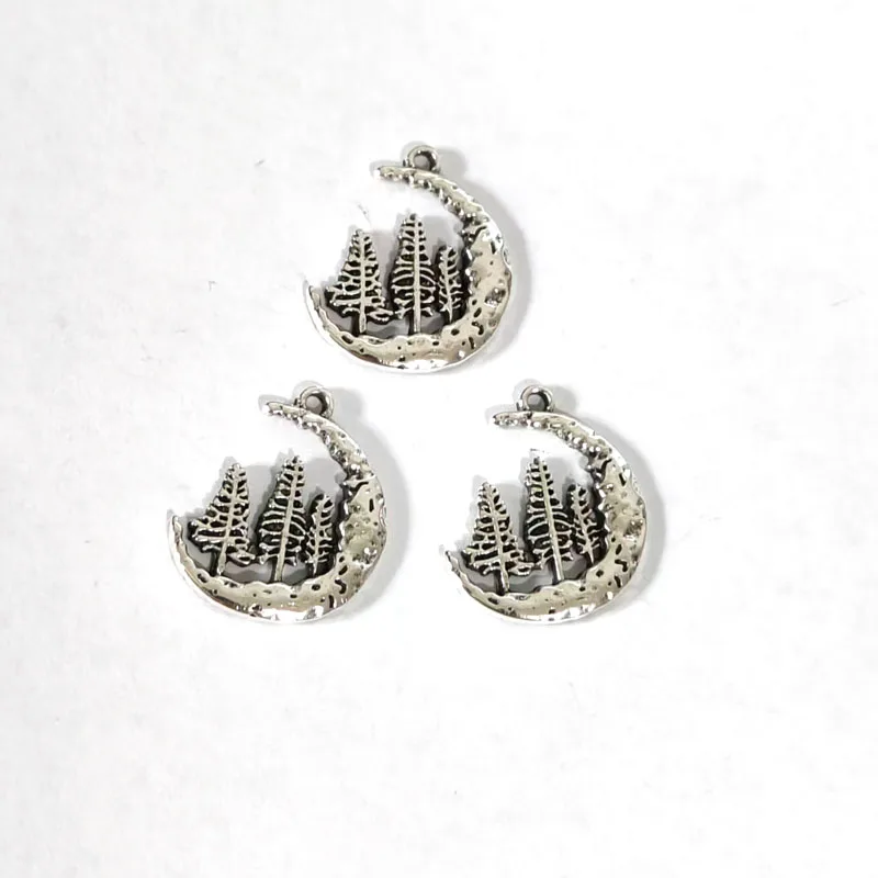 10pcs New Pine Tree Crescent Moon Pendant Charm for DIY Women Man Accessories
