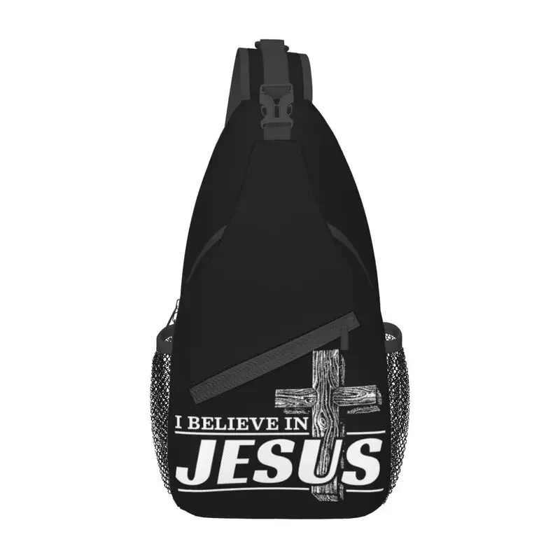 

I Believe In Jesus Christ Sling Crossbody Backpack Men Custom Cristianity Faith Shoulder Chest Bag for Traveling Daypack