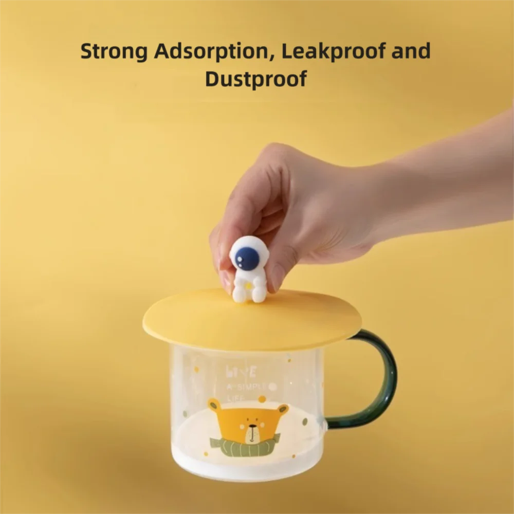 Cute Cartoon Silicone Mug Cup Cover Leak Proof Heat-Resistant Dustproof Cup Cover Reusable Universal Sealed Lids Coffee