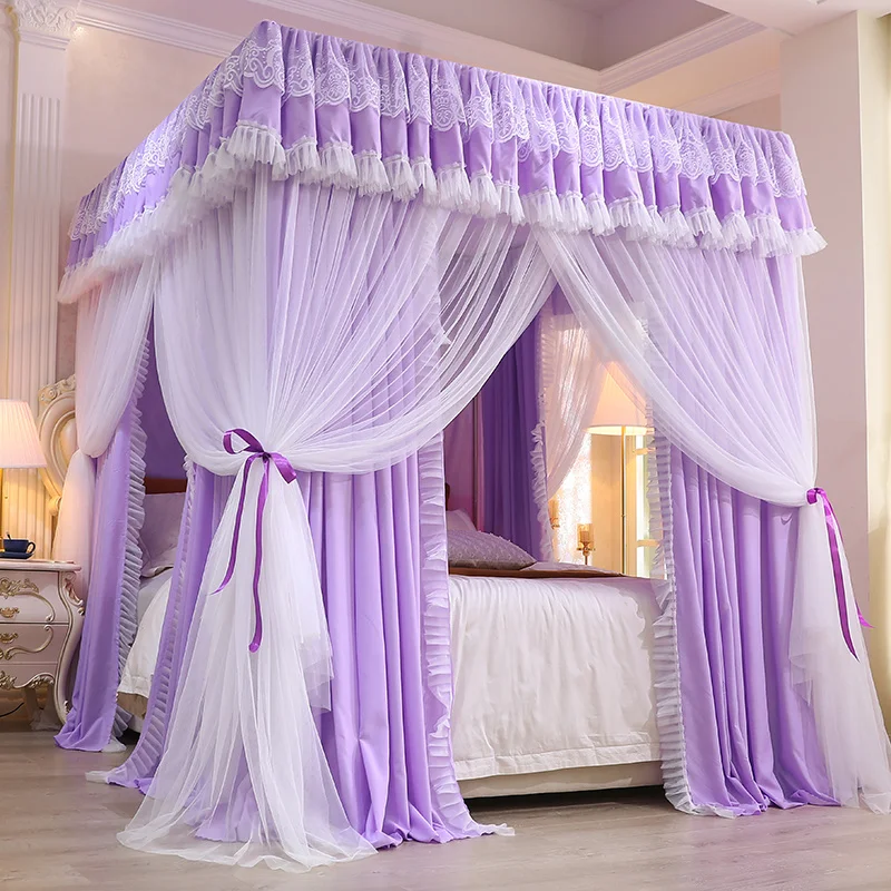 Home Princess Style Bed Curtain Three-Door Light-Blocking Bed Curtain Floor-Mounted Mosquito Net