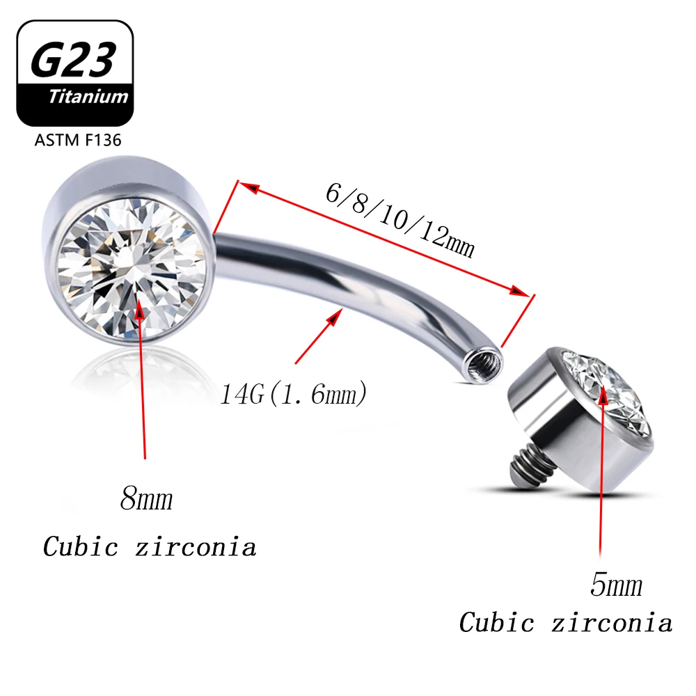 Belly Piercing Button Rings G23 Titanium Astm F136 14g Body Jewelry Internally Threaded Navel Ring Zirconia Earrings Zircon