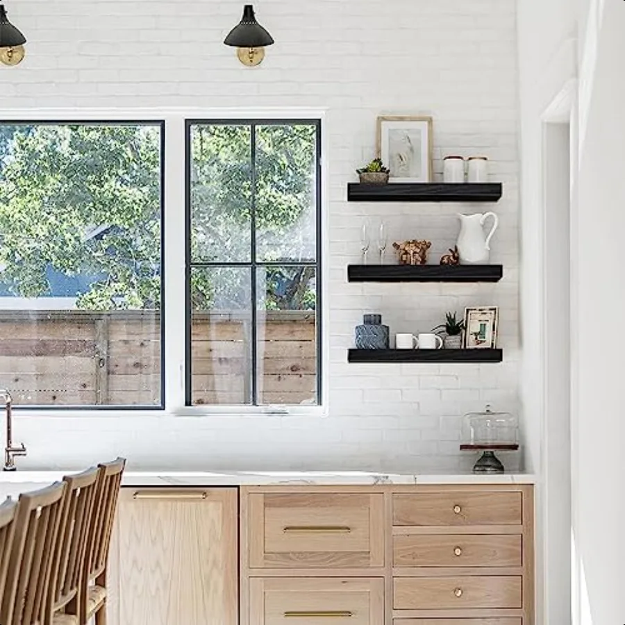 Lenzuola galleggianti per mensola da parete per bagno Camera da letto Cucina Soggiorno Lenzuola per libri sospese Piccola decorazione per fattoria 16 pollici Set di 3 Bl