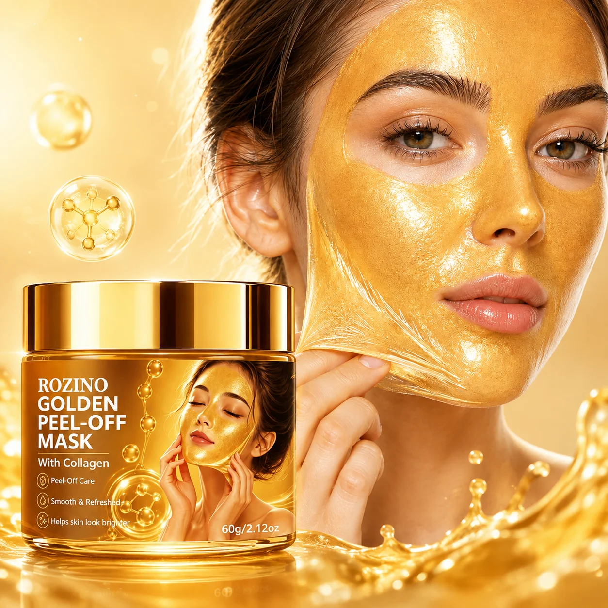 60g Gold Peel-Off Mask, Instantly Cleanses and Moisturizes, Improves Skin Firmness, Reduces Dull Appearance, Increases Skin Radiance, and Creates a Healthy and Perfect Face. Gold Skincare Product Suitable for Everyone