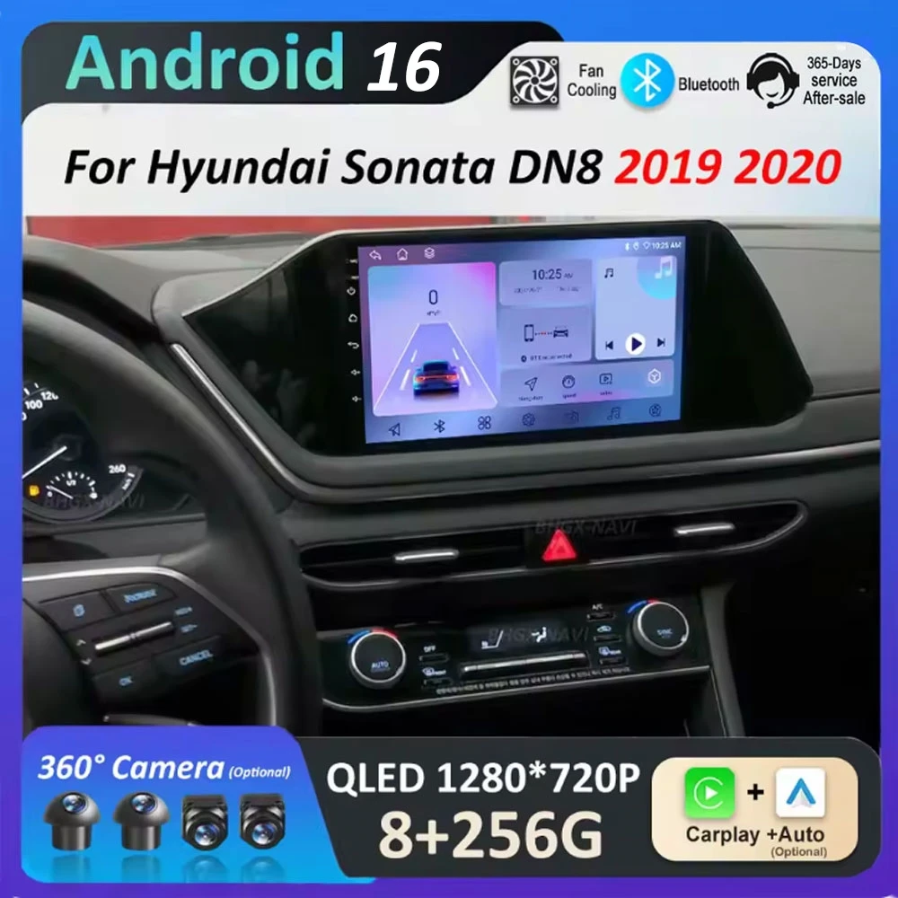 Système Android 16 pour Hyundai Sonata DN8 2019 2020, navigation GPS Bluetooth, écran tactile QLED, outils automobiles, unité principale, ventilateur de refroidissement