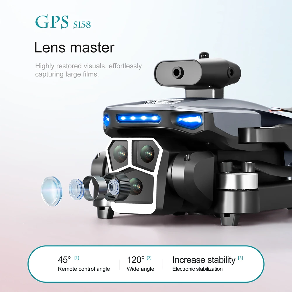 158 MAX 드론 HD 카메라 탑재 항공기 광학 흐름 장애물 회피 리모컨 스크린 GPS 브러시리스 쿼드콥터