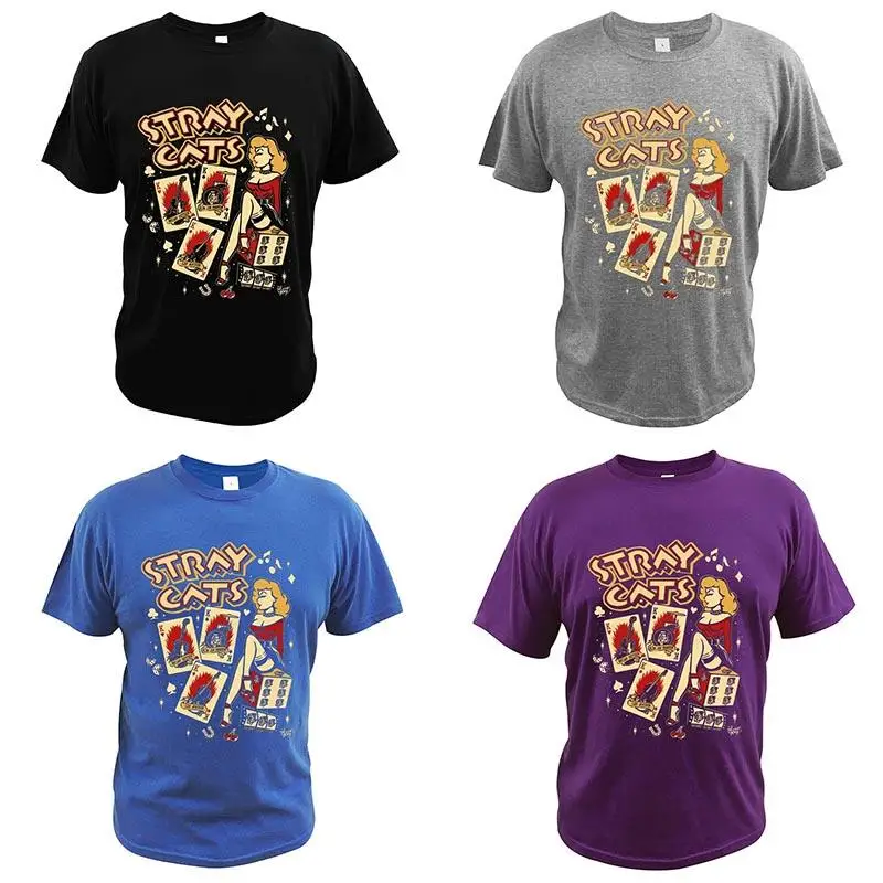 Stray Cats Rock Classic T-Shirt American Rockabilly Band Fans Hipster Streetwear Fashion Breathable Cotton Men T Shirts EU Size