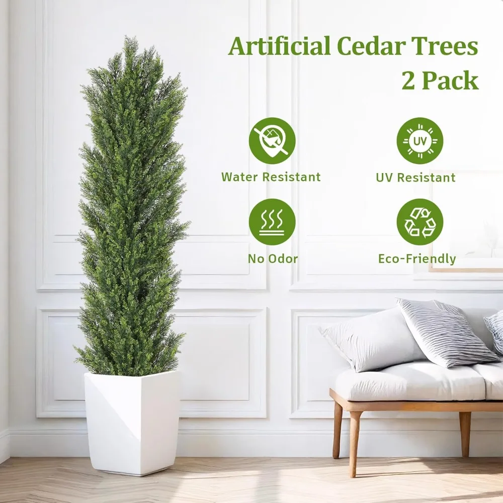 

THE BLOOM TIMES 6ft Tall Topiary Trees Artificial Outdoor – UV Resistant Faux Cedar Pine Cypress Bushes and Shrubs, Fake Potted