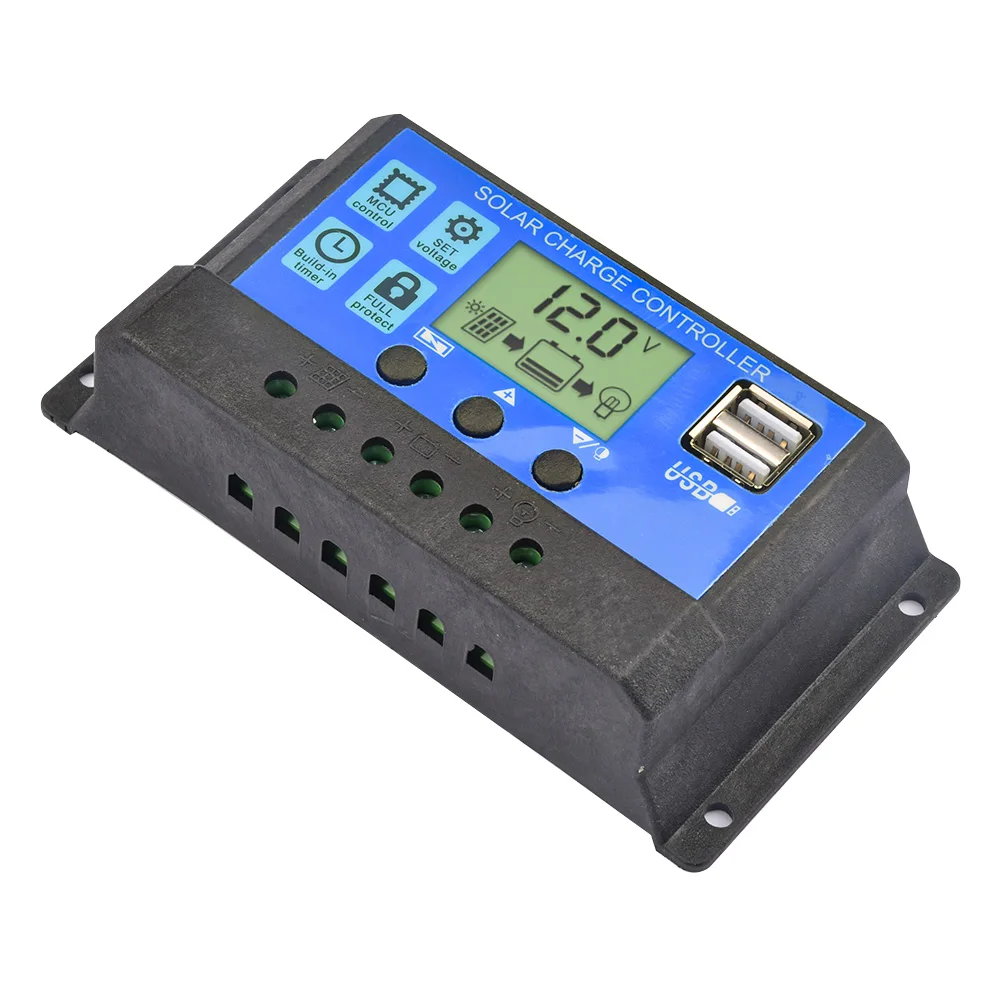 Solar Charge Controller 12V/24V PWM 10/20/30/40/50/60A with Adjustable LCD Display Timer Setting