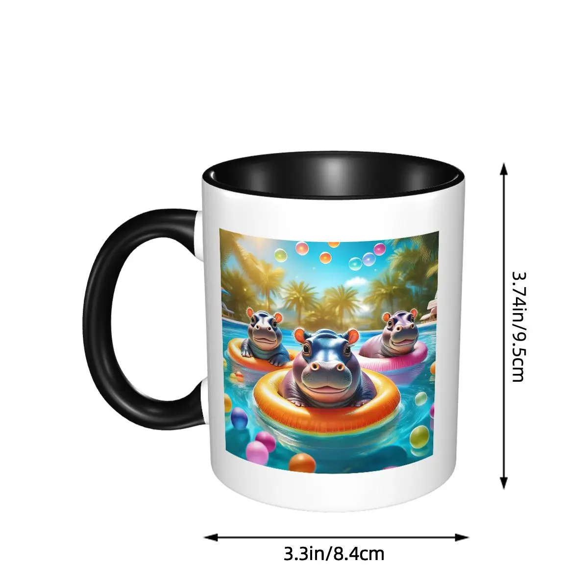 Baby Hippos Floating With Rubber Rings And Bubbles Mug Funny Ceramic Coffee Cups Tea Mugs Milk Cup Drinkware Gift for Woman Man