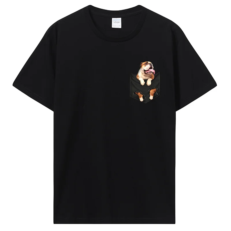 English Bulldog In Your Front Pocket T Shirt Dog Animals Tshirt Fashion O-Neck T-shirt Funny Tees tops Hip Hop Men's Clothing