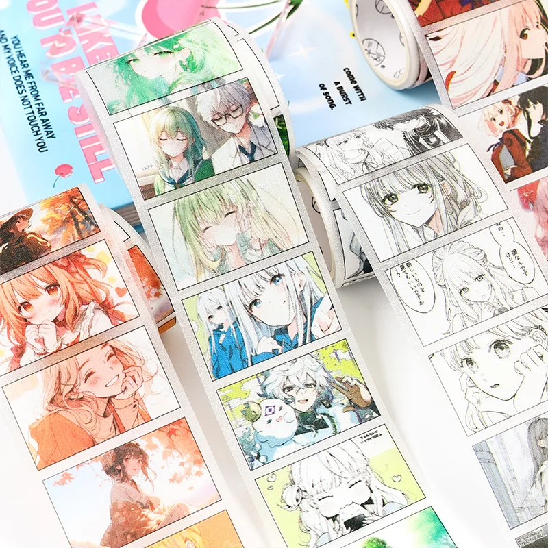 

1-Roll 5x200cm Cute Cartoon Anime Character Decorative Tape Stickers, Adorable Chibi Anime Figures with Bright Colors