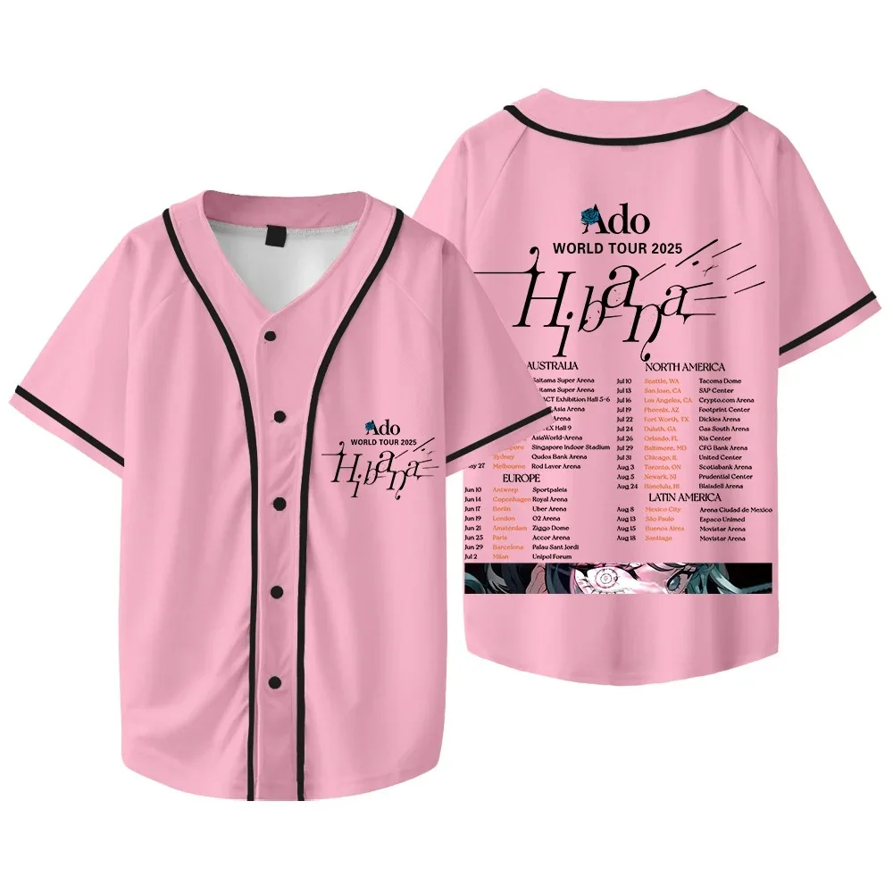 Ado Hibana World Tour 2025 Merch Jersey Women Men Fashion Casual Short Sleeve Baseball Jacket