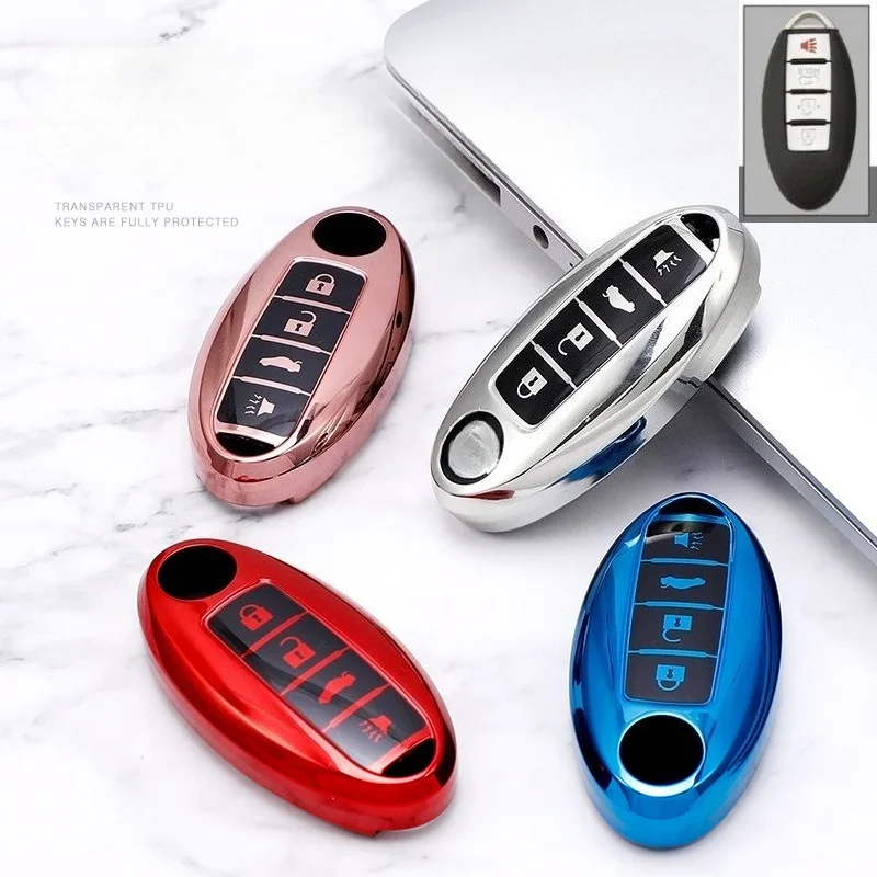 TPU 4 Button Fob Shell Case Key Cover Fit for Nissan Altima Armada Gt-r Maxima Murano Patrol Rogue Leaf Versa 370z Sentra
