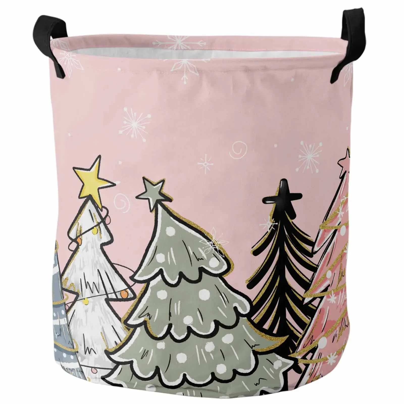 Christmas Tree, Hand-Painted, Laundry Basket Portable Foldable Household Laundry Storage Bag Oxford Cloth Dirty Clothes Basket