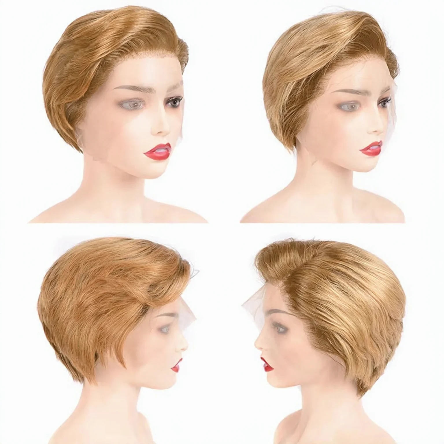 Short #27 Blonde Pixie Bob Wig 13x4 HD Lace Frontal Ombre Brown 8 Inch Straight Brazilian Human Hair Full Volume for Women