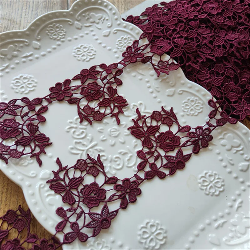 

15Yards 7cm Wide Shiny Dark Red Flower Venise Diy Venice Lace Clothing Accessories Of Various Garment,Bra.Underwear