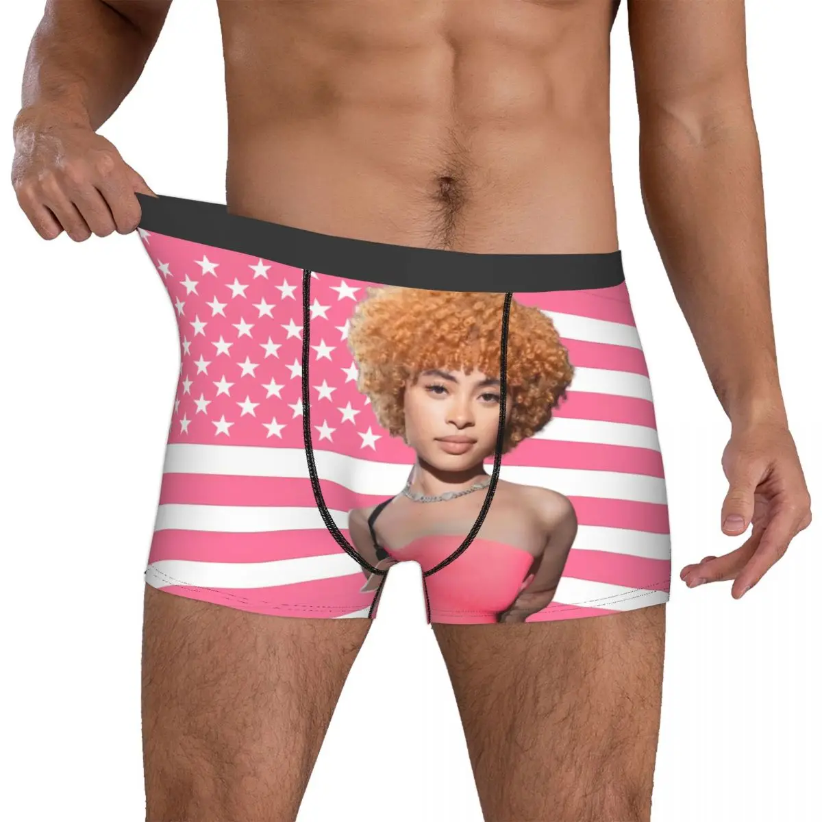 Ice Spice Pink American Flag Men Boxer Briefs Cozy Underpants