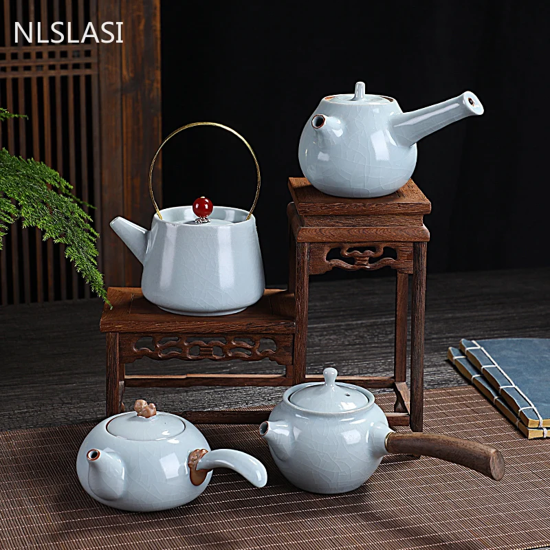 

Ru Kiln Side Handle Tea Pots Ceramics Boutiques Teapot Handmade Household Filter Kettle Customized Tea Ceremony Supplies