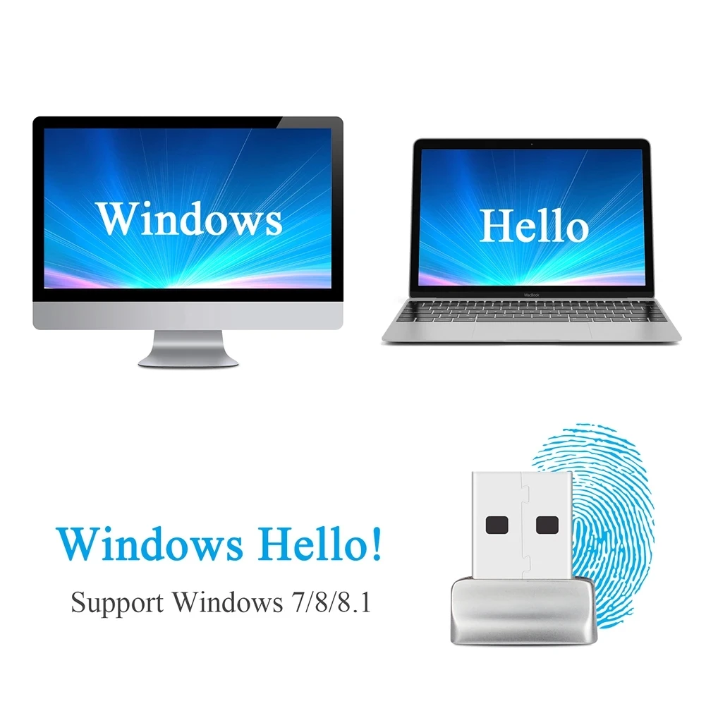 암호 없는 로그인 및 로그인 잠금 해제 모듈, USB 지문 판독기, Windows 7 8 10 Hello PC 노트북 잠금 생체 스캐너