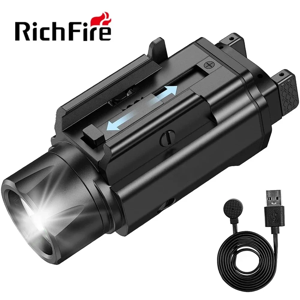 Richfire Magnetic Rechargeable Pistol Flashlight LED 1600Lumen Tactical Weapon Gun Light for 1913 & GL Rail Glock Taurus