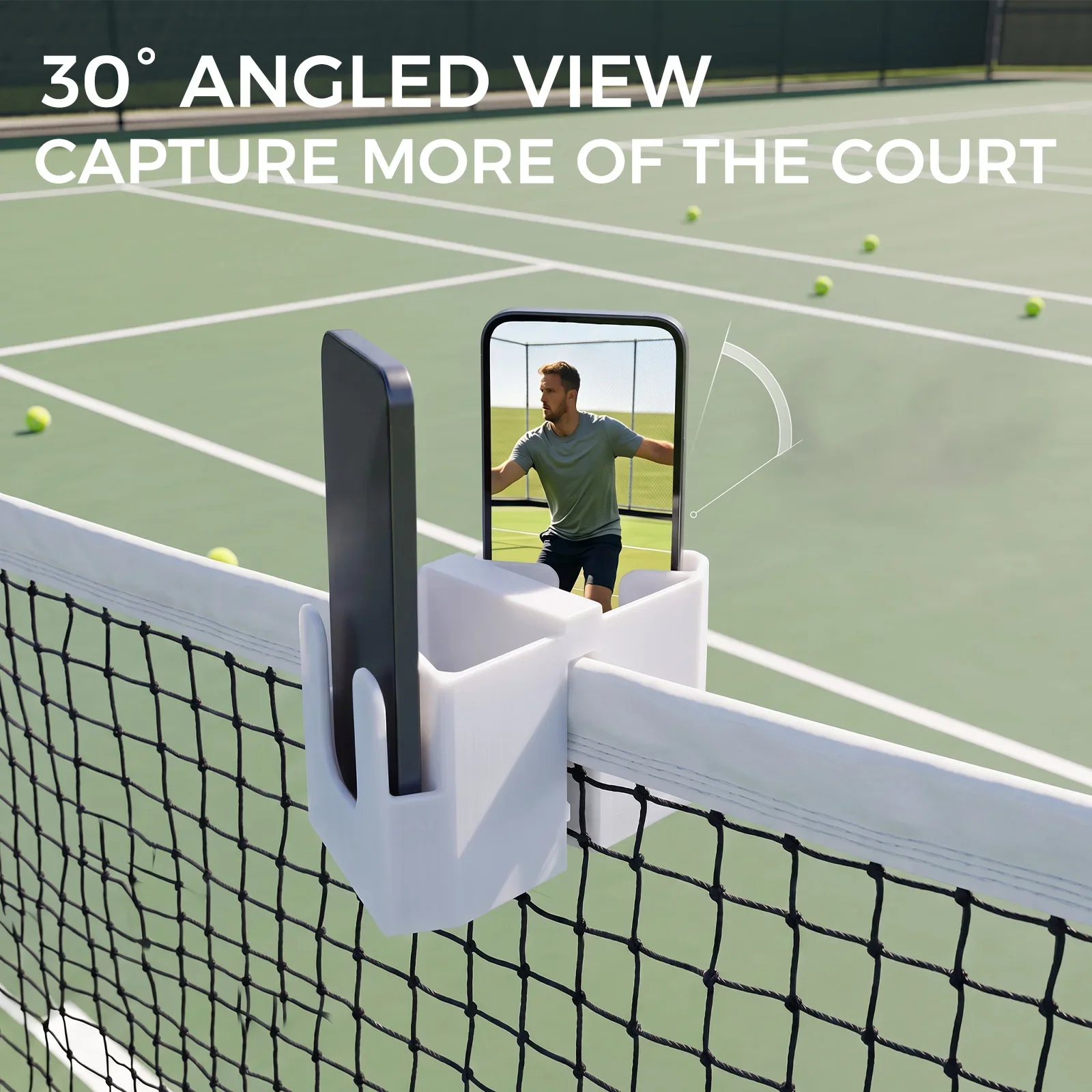 Portable Tennis Net Phone Holder Double View for Portrait Tennis Net Match Analysis Court Practice Live Streaming Sports