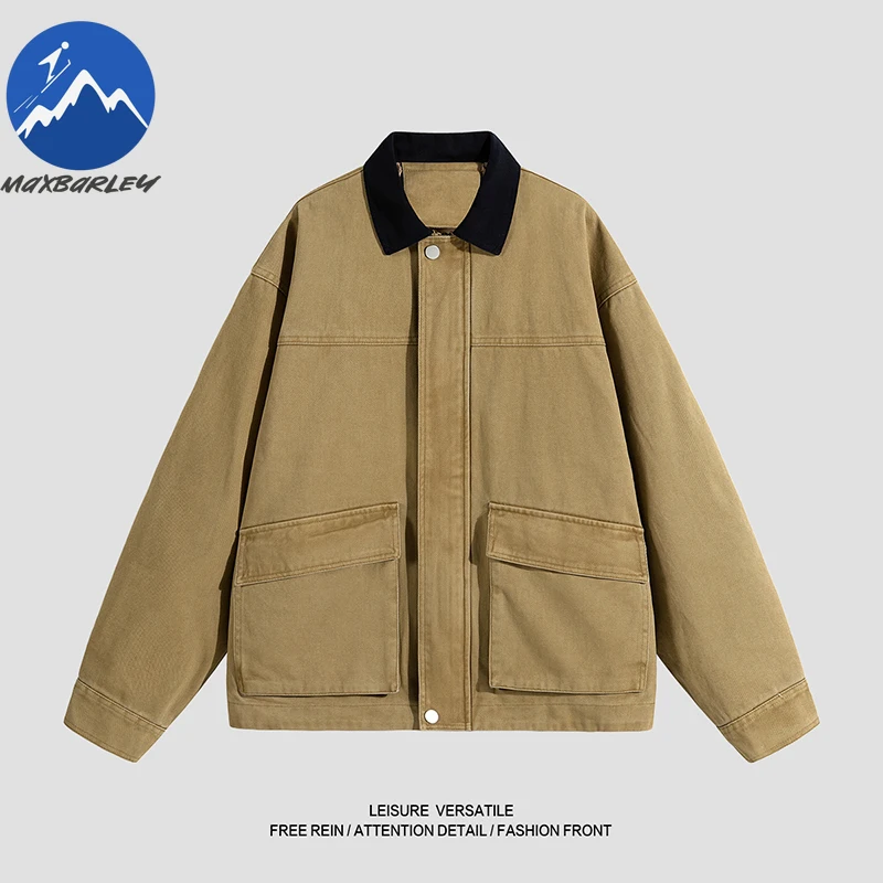 Maxbarley Men Bomber Jacket Windbreakers Zipper Cotton Coat Man Loose American Style Vintage Cargo Outwear 2025 Autumn Clothing