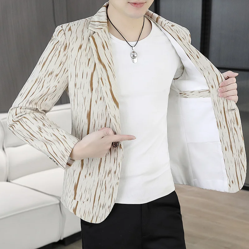 

Men's Trendy Leisure Boutique Suit Jacket Men Suit Tops Casual Business Slim Fit fashion Jacket Coat male stripe Suit Blazer
