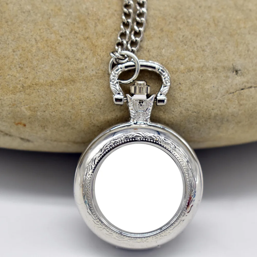 20 Sets Sublimation Metal Photo Frame Pocket Watch Pendant Necklaces For Diy Crafts