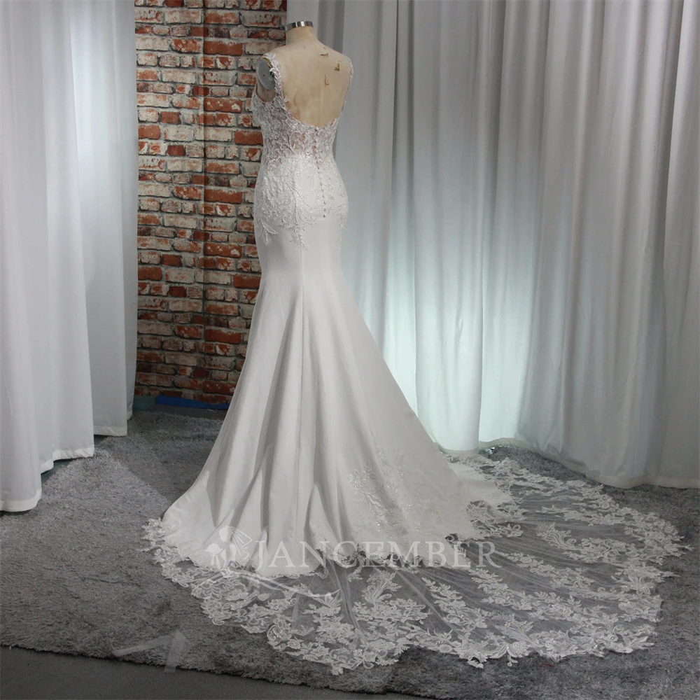 Customized Deep V Neck Lace Mermaid Wedding Dress Backless Spaghetti Straps Sweep Train Boho Bridal Gowns فساتين حفلات الزفاف
