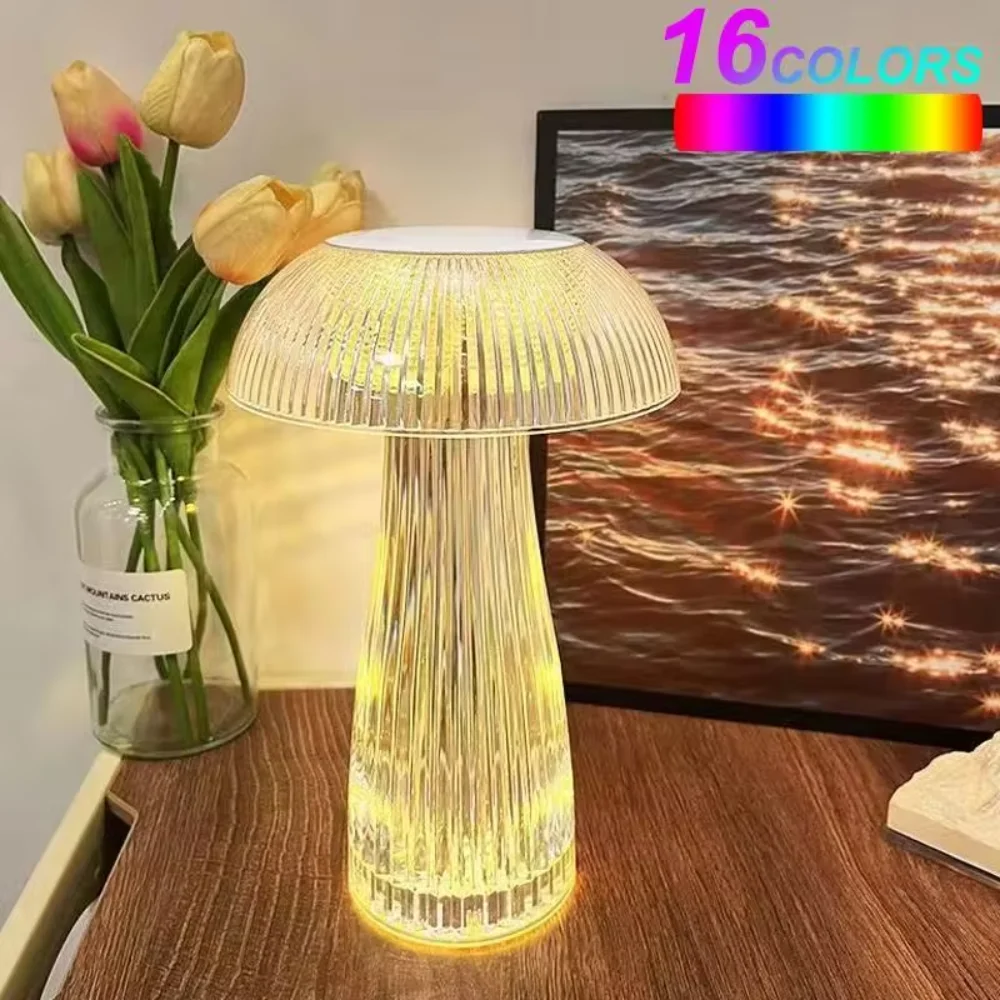 

Innovative Crystal Touch Mushroom Lamps Jellyfish Table Lamp Eye-protective Desktop Transparent Design for Bedroom Night Light