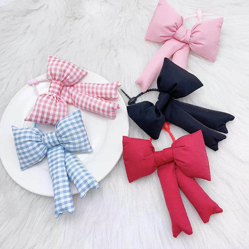 Keychain Fashion Checkered Bow Pendant Solid Color for Women Girls Cute Sweet Bag Decoration Accessories Gifts