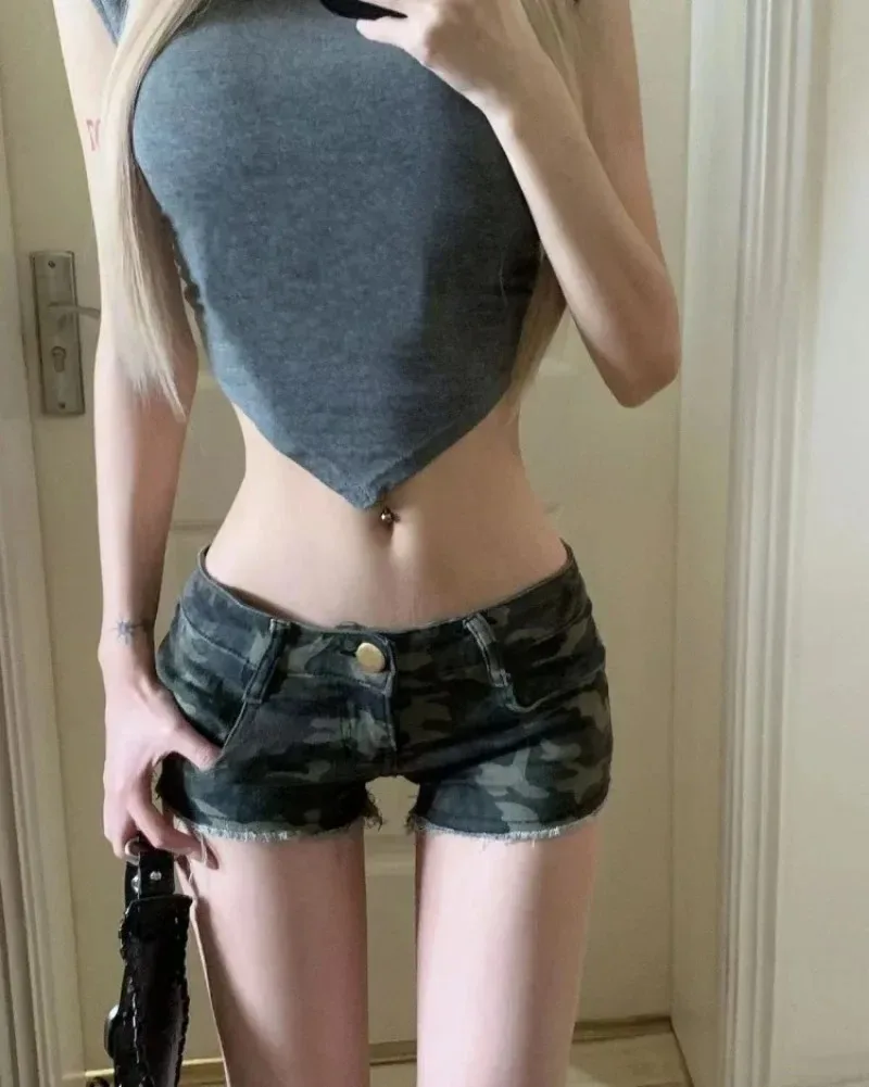 Vintage Sexy pantalones cortos vaqueros de camuflaje 2025 novedad de verano pantalones vaqueros rectos para Mujer Y2k Grunge ceñido de cintura baja Ropa Mujer